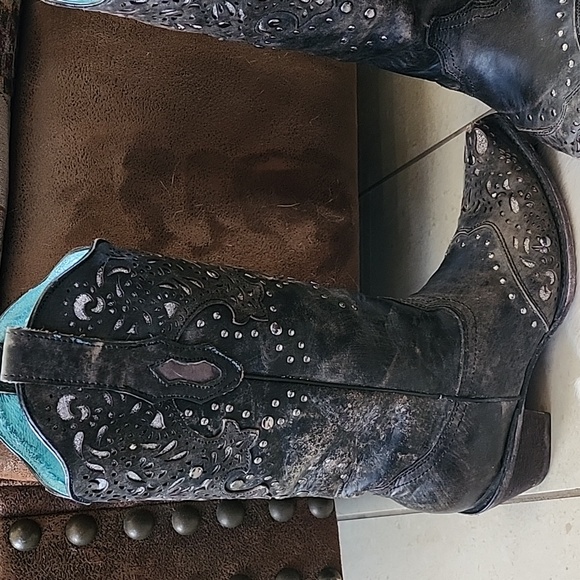 Women's Corral Fango Antiqued Studded & Silver Inlay Boots Size 9.5M - Picture 3 of 16